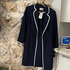 Le Suit Navy Blue Dress with White Trim